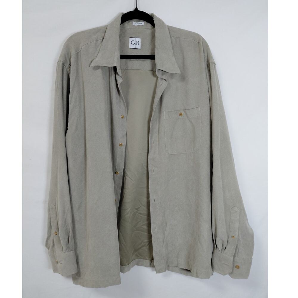 Geoffrey Beene Faux Suede Collared Lightweight Button-Up Shirt Men Size XL